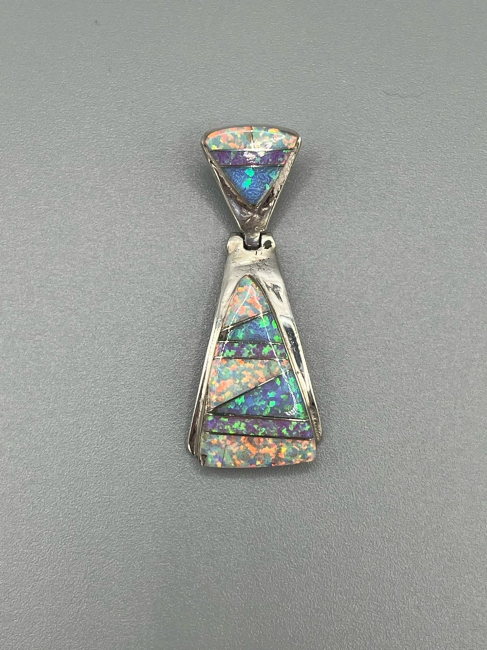 Sterling Silver Native American Signed 1.5 Inch Opal Inlay Pendant